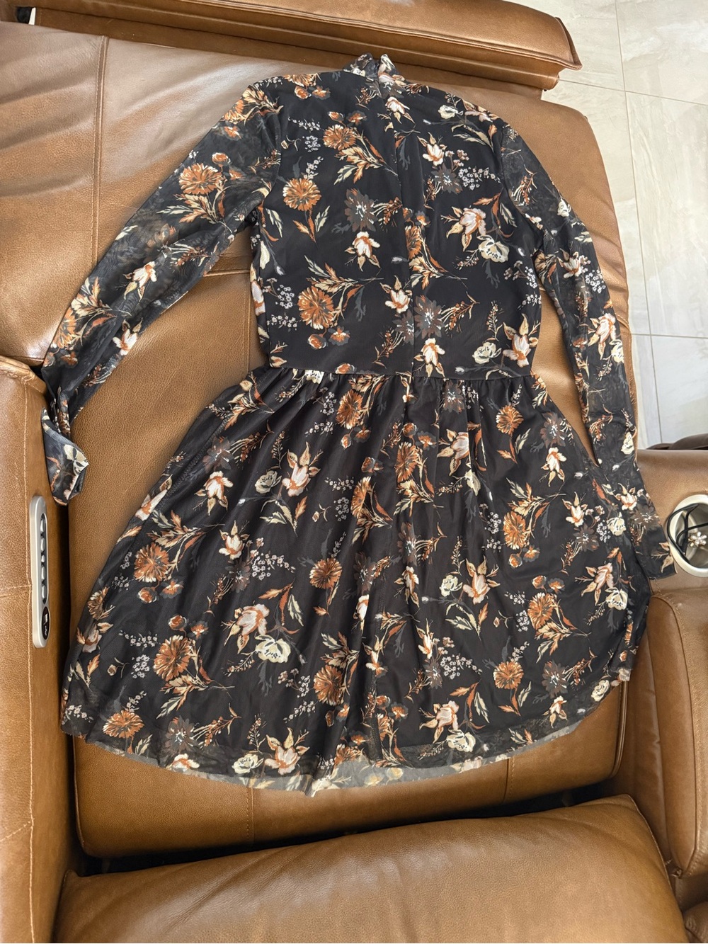 Black Floral Long-Sleeve Fit & Flare Dress